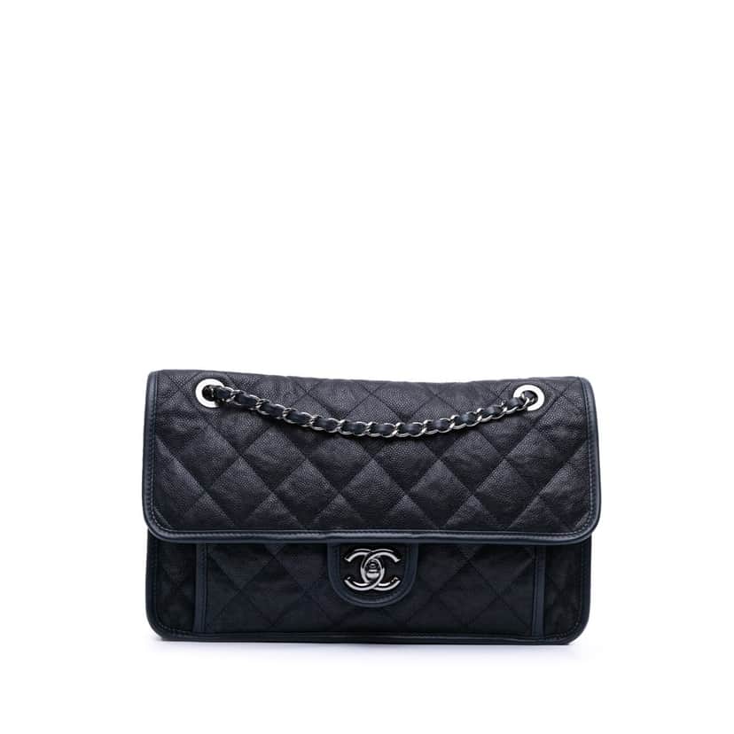 Chanel Medium Quilted Calfskin French Riviera Flap Blue Leather Good condition - Front View