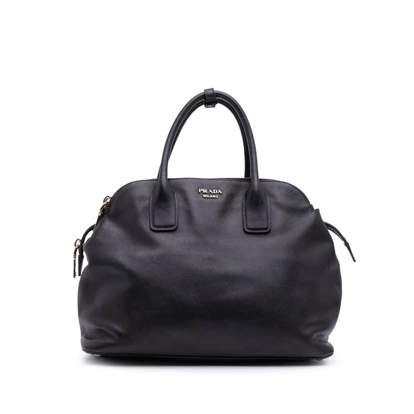 Prada Saffiano Cuir Triple Zip Dome Top Handle Bag Black Leather Good condition - Front View