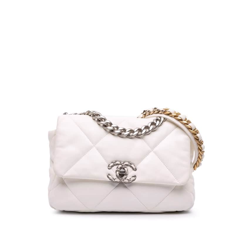 Chanel Medium Lambskin 19 Flap White Leather Good condition - Front View