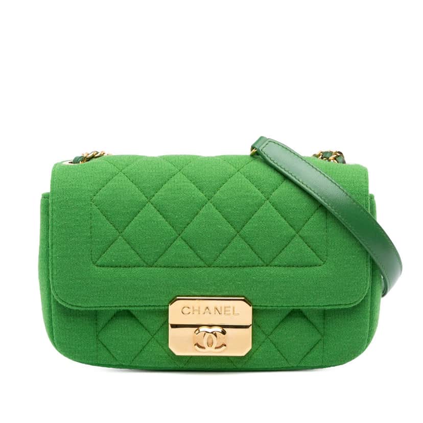 Chanel Mini Jersey Chic With Me Flap Green Cotton Good condition - Front View