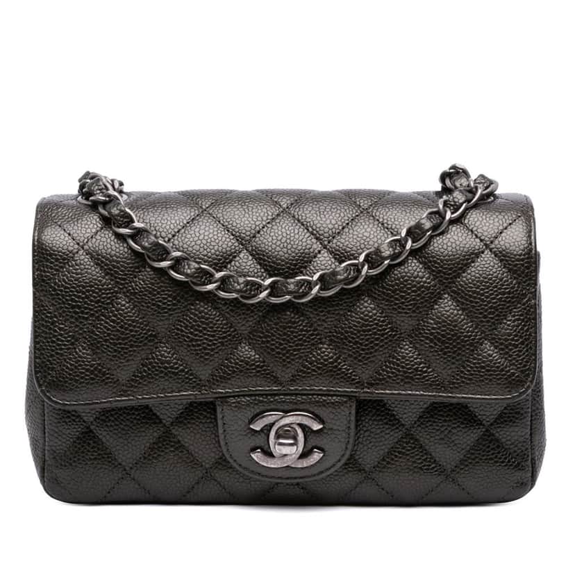 Chanel Mini Rectangular Classic Caviar Single Flap Grey Leather Good condition - Front View