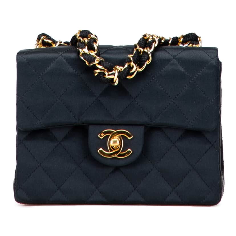 Chanel Mini Square Quilted Satin Single Flap Black Satin Good condition - Front View