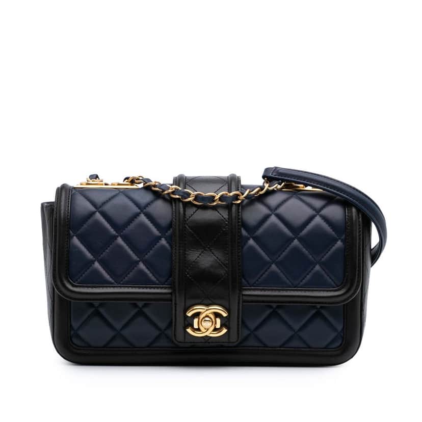 Chanel Medium Bicolor Quilted Lambskin Elegant CC Flap Blue Leather Good condition - Front View