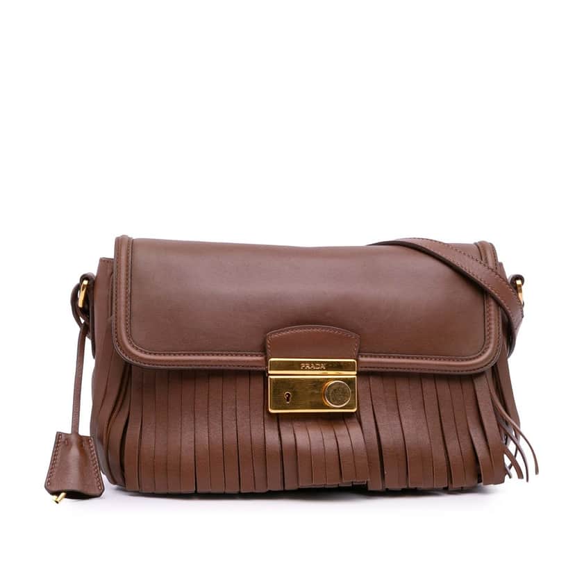 Prada Nappa Fringe Crossbody Brown Leather Good condition - Front View