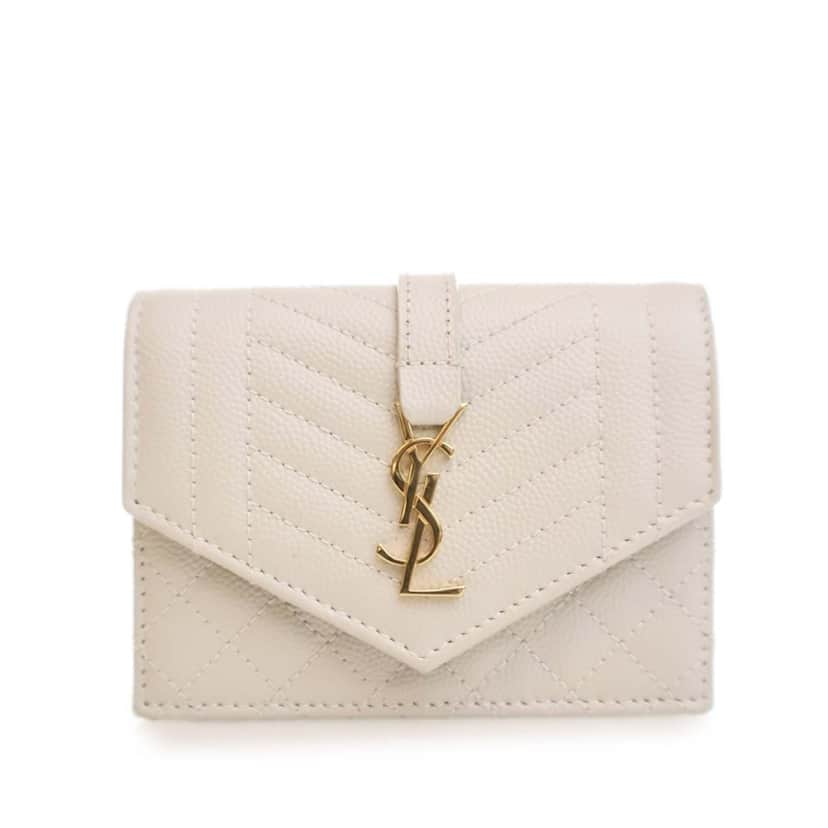 Saint Laurent Grain De Poudre Triquilt Monogram Envelope Wallet White Leather Good condition - Front View