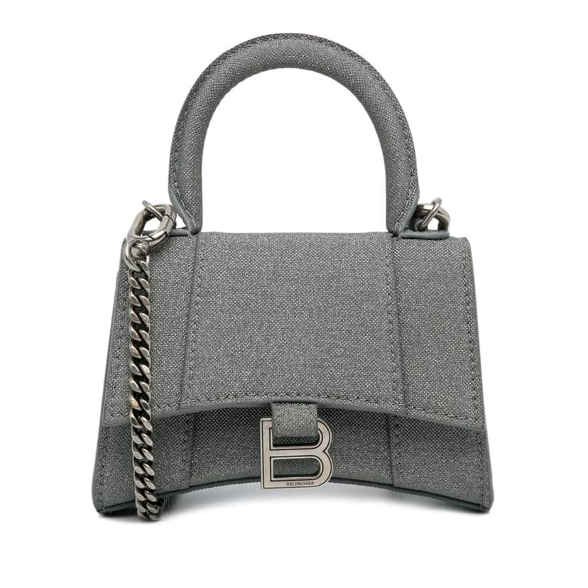 Balenciaga Mini Glitter Hourglass Satchel Grey Polyester Good condition - Front View