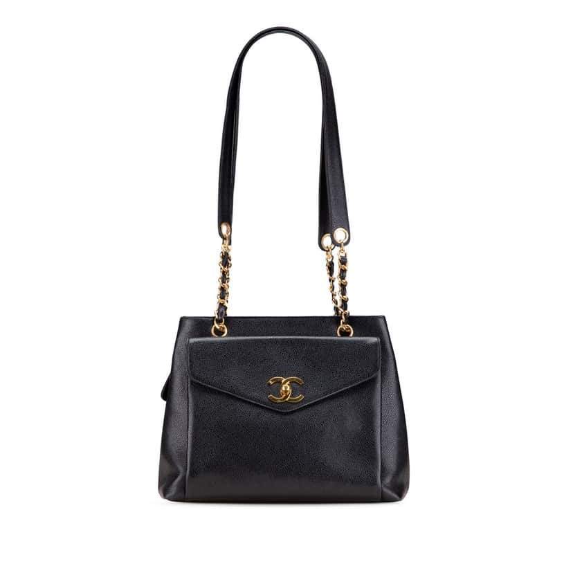 Chanel CC Caviar Shoulder Bag Black Leather Good condition - Front View
