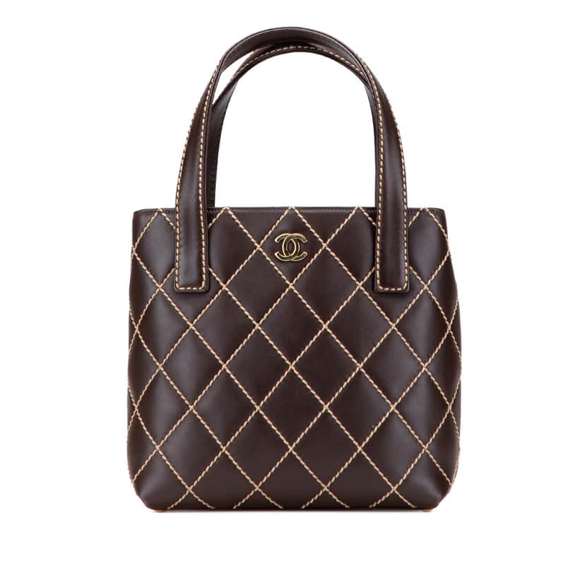 Chanel Small CC Calfskin Surpique Tote Brown Leather Good condition - Front View