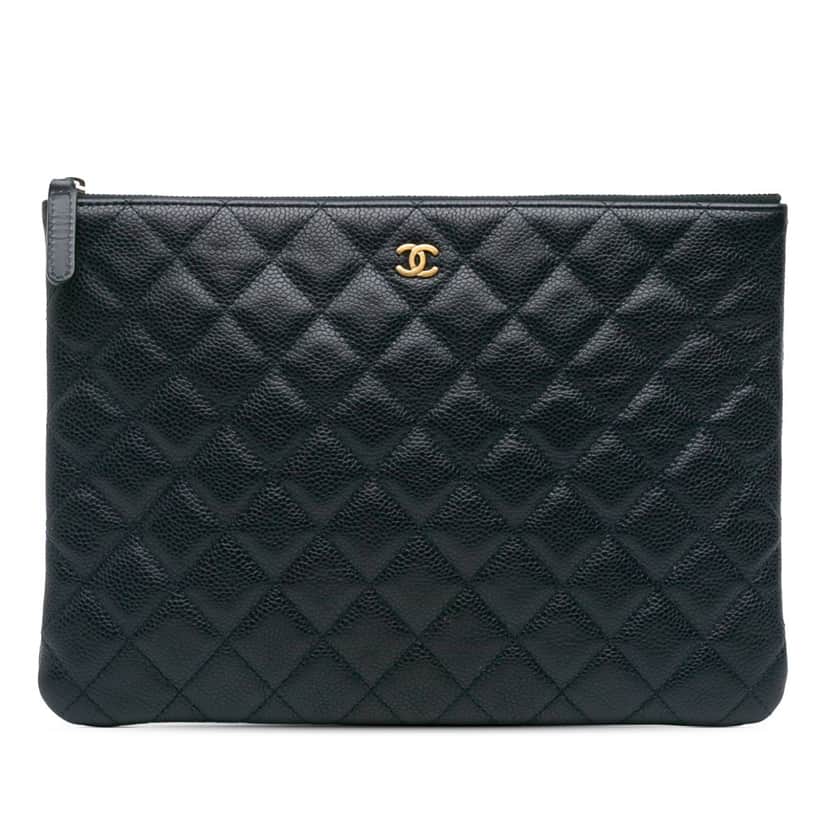 Chanel Medium Quilted Caviar O Case Clutch Blue Leather Good condition - Front View