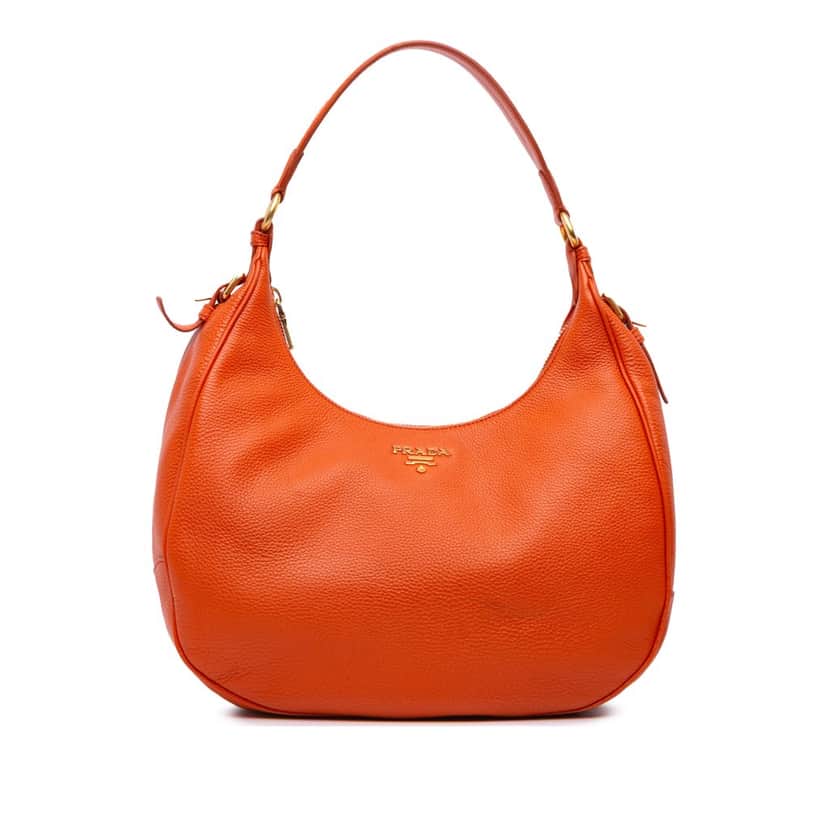 Prada Vitello Daino Zip Top Hobo Orange Leather Good condition - Front View