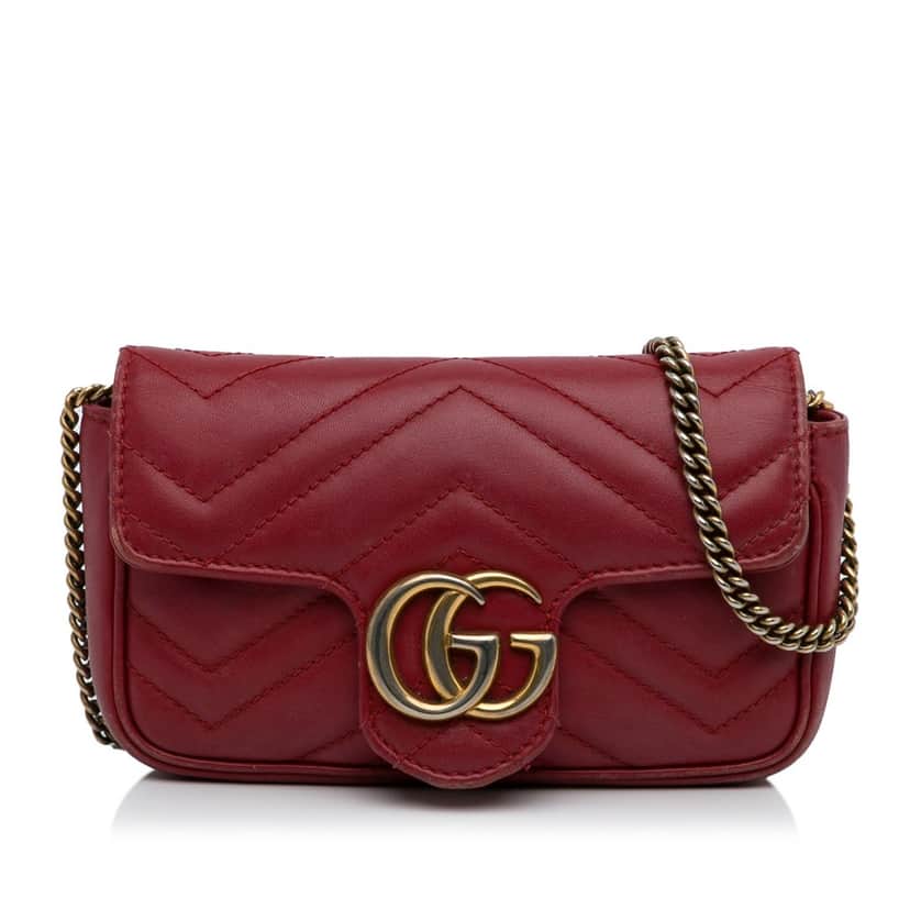 Gucci Super Mini GG Marmont Matelasse Leather Flap Crossbody Red Leather Good condition - Front View