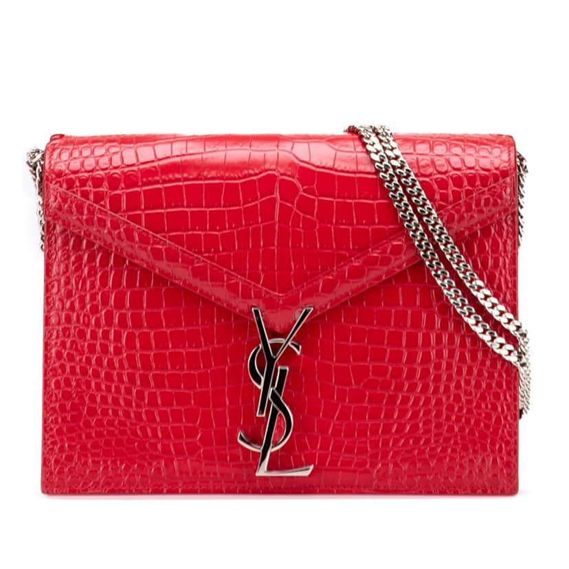 Saint Laurent Croc Embossed Leather Monogram Cassandra Clasp Bag Red Leather Very good condition - Front View