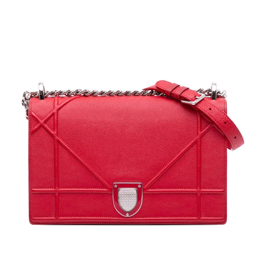 Dior Medium Grained Calfskin Diorama Flap Red Leather Good condition - Front View