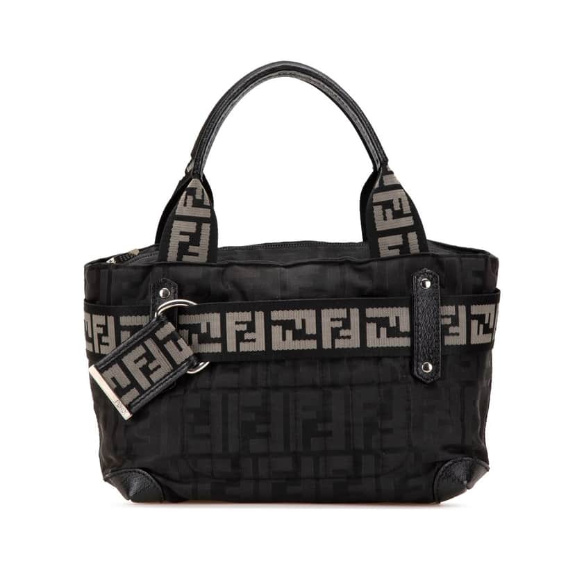 Fendi Zucca Nylon Zip Code Handbag Black Good condition - Front View
