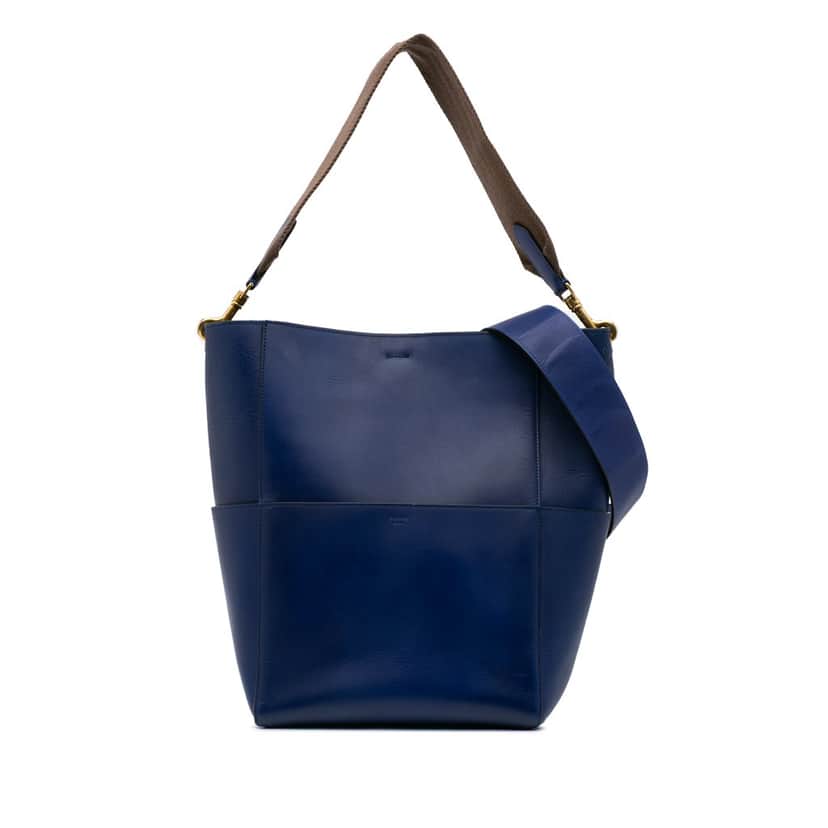Celine Medium Leather Seau Sangle Bucket Bag Blue Leather Good condition - Front View