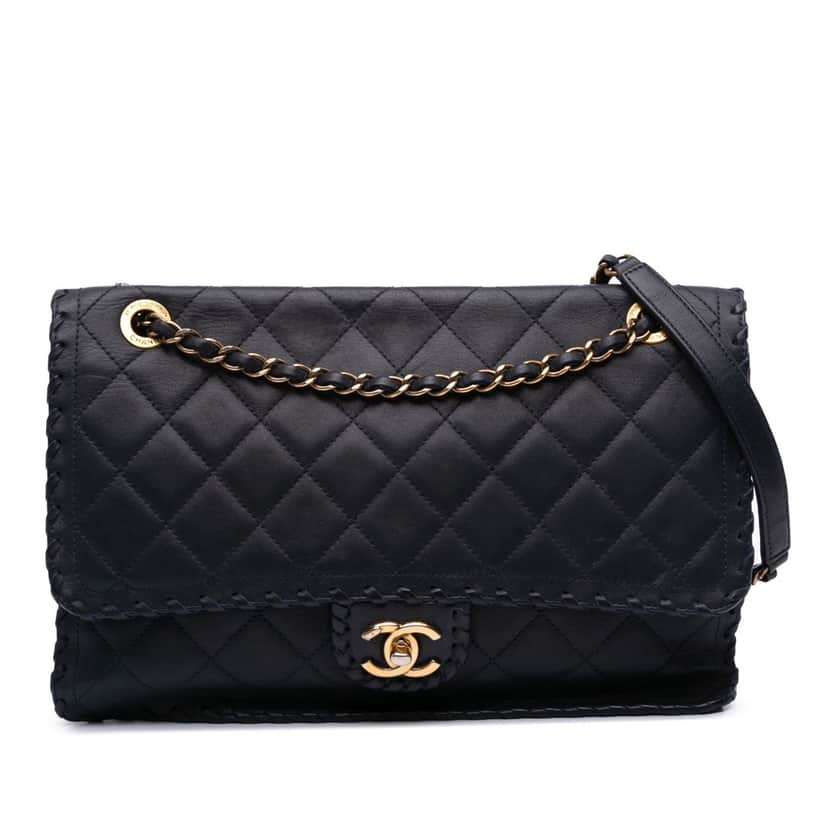 Chanel Jumbo Quilted Iridescent Calfskin Happy Stitch Flap Blue Leather Good condition - Front View