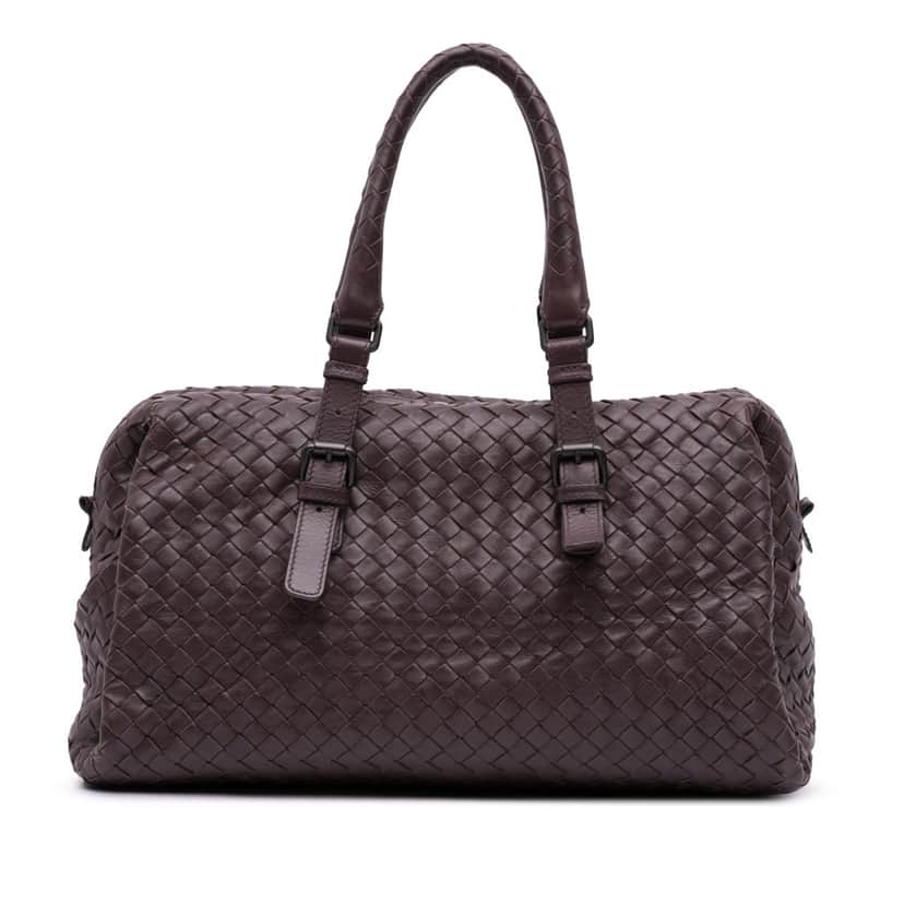 Bottega Veneta Nappa Intrecciato Boston Bag Brown Leather Good condition - Front View