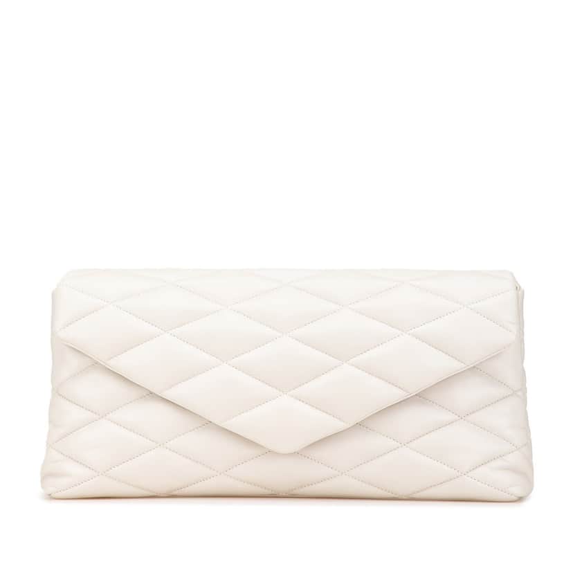 Saint Laurent Large Quilted Lambskin Sade Clutch White Leather Good condition - Front View