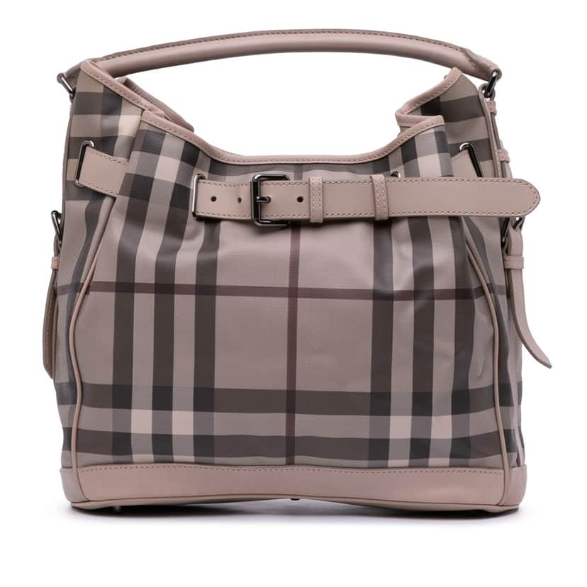 Burberry Medium Smoked Check Coated Canvas Walden Belted Hobo Grey Canvas Good condition - Front View