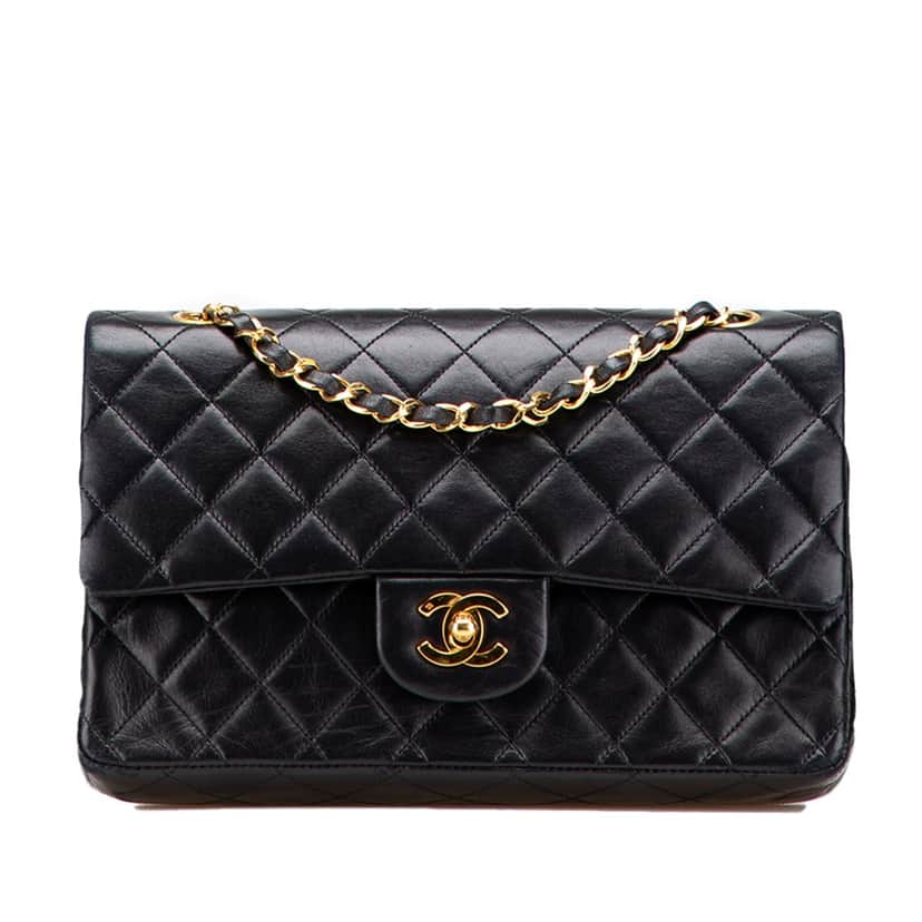 Chanel Medium Classic Lambskin Double Flap Black Leather Good condition - Front View
