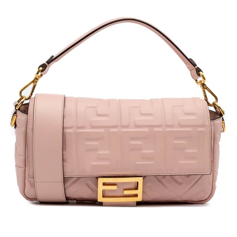 Fendi Zucca Embossed Leather Baguette Satchel Pink Leather Good condition - Front View