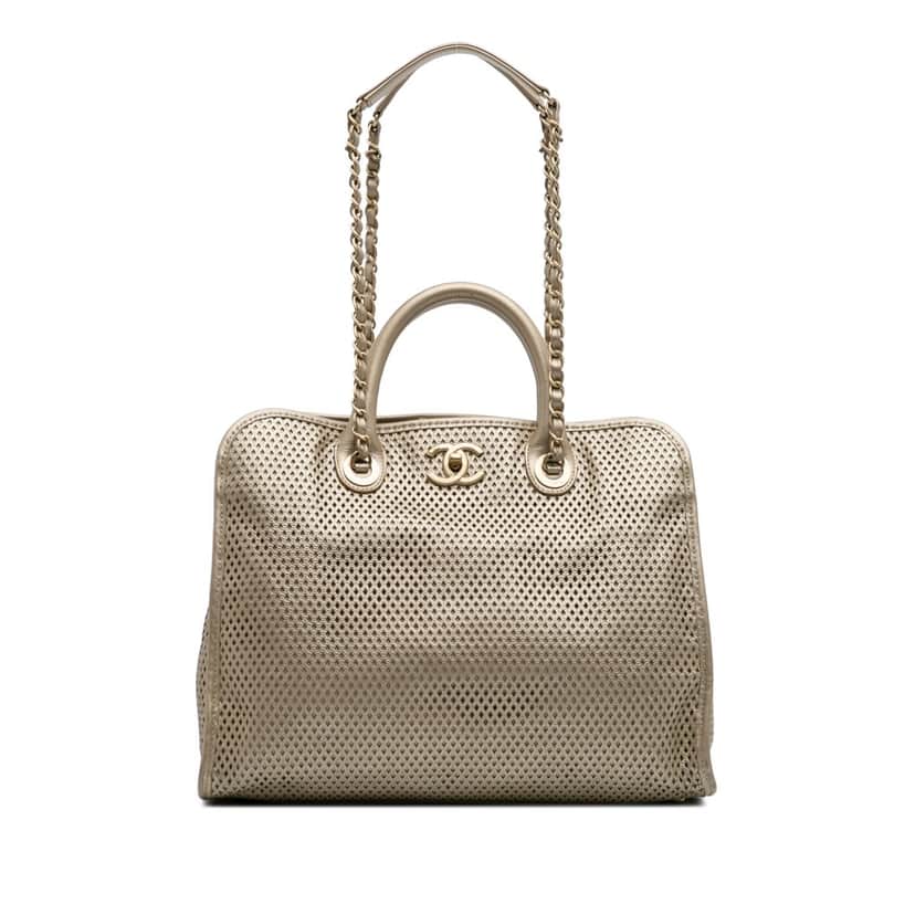 Chanel Perforated Metallic Calfskin Up In The Air Tote Gold Leather Fair condition - Front View