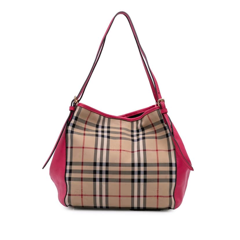 Burberry Small Haymarket Check Canvas and Leather Canterbury Tote Brown Canvas Good condition - Front View