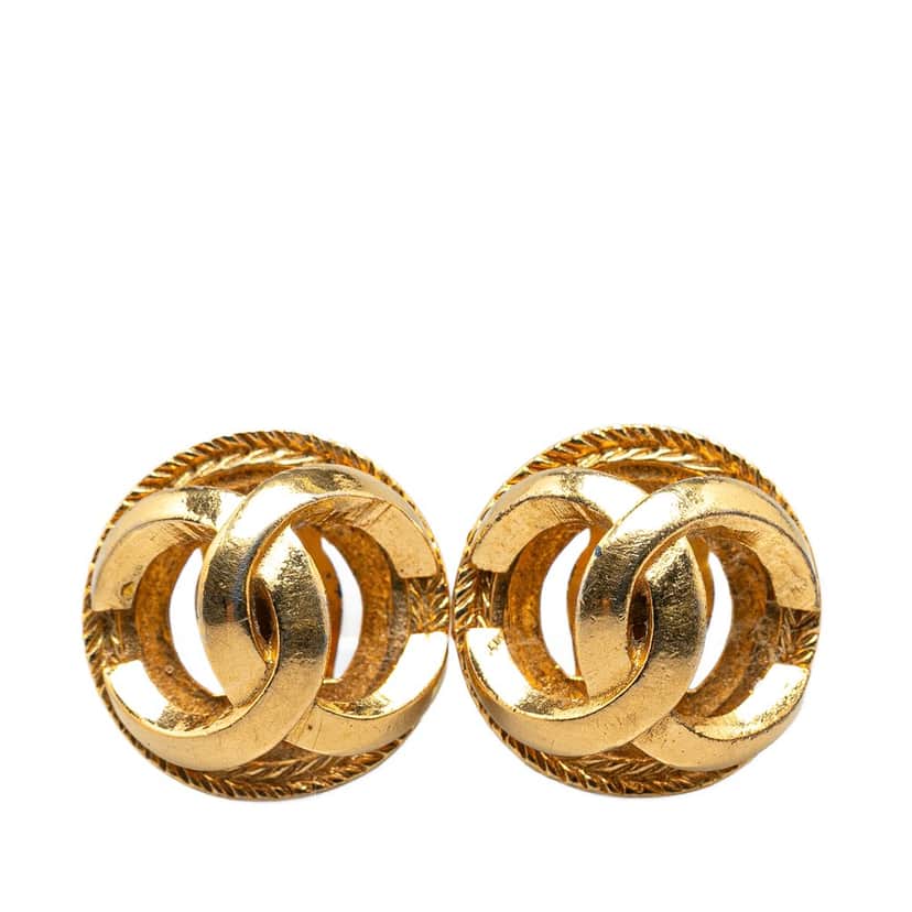 Chanel Gold Plated CC Clip On Earrings Gold Metal Good condition - Front View