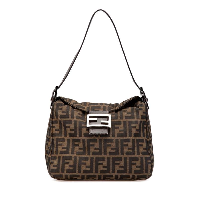 Fendi Zucca Canvas Double Flap Shoulder Bag Brown Canvas Good condition - Front View