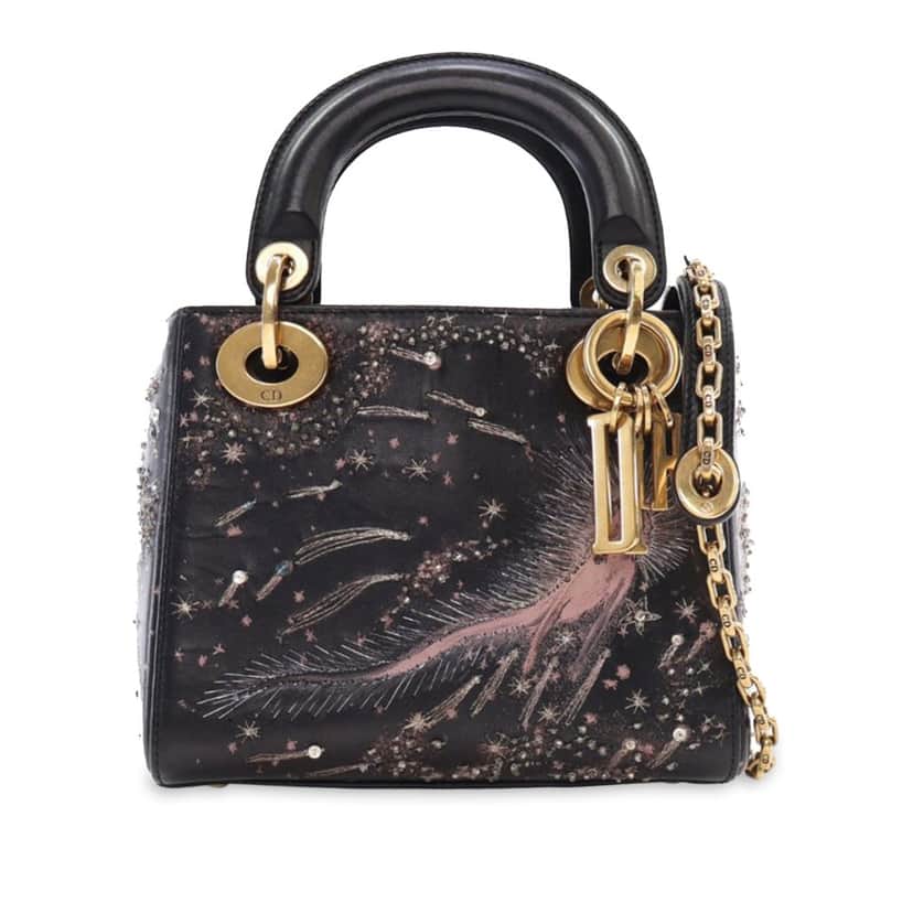 Dior Mini Lambskin I Feel Blue Lady Dior Black Leather Good condition - Front View