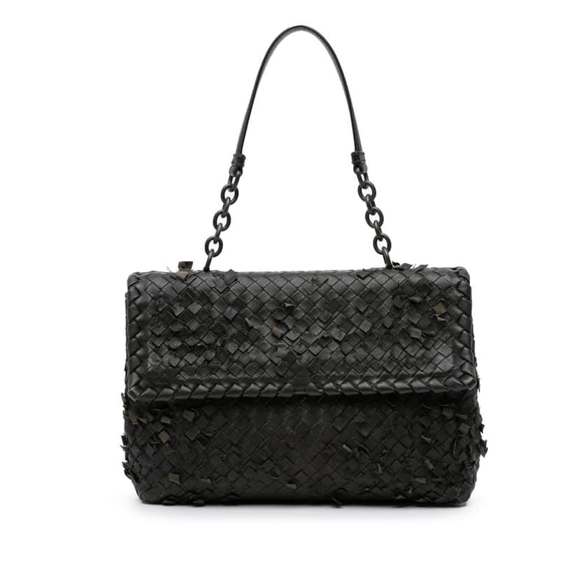 Bottega Veneta Nappa Intrecciato Tobu Olimpia Shoulder Bag Black Leather Good condition - Front View