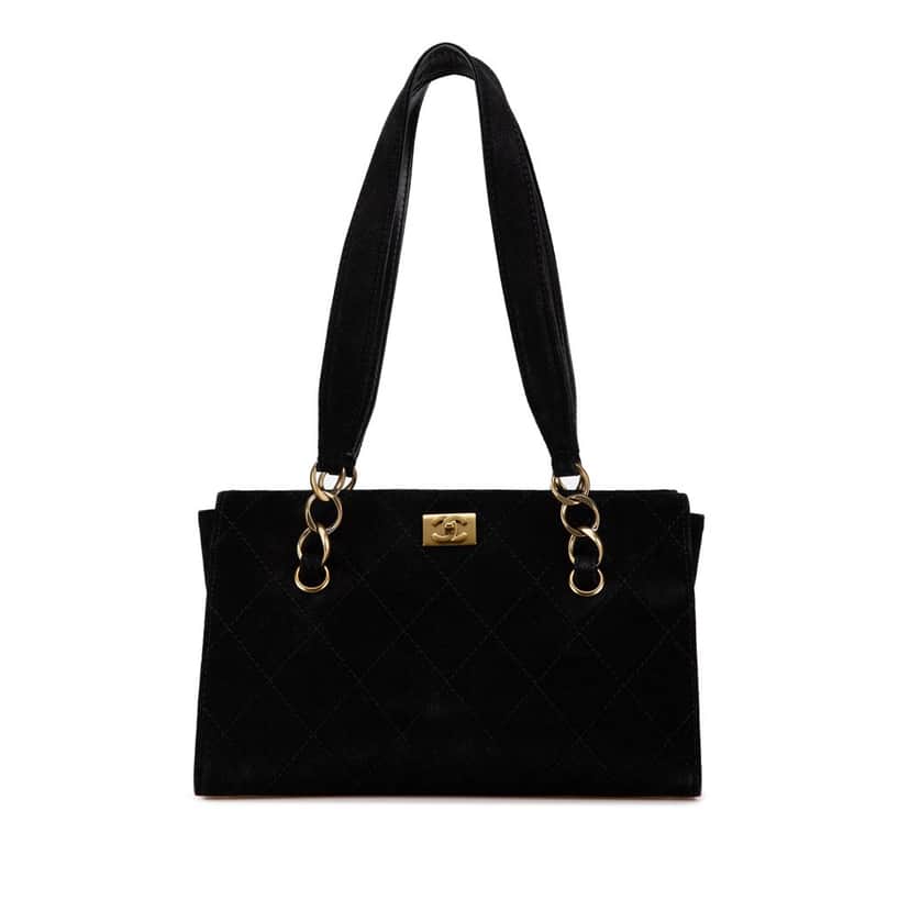 Chanel CC Suede Caviar Stitched Tote Black Leather Good condition - Front View