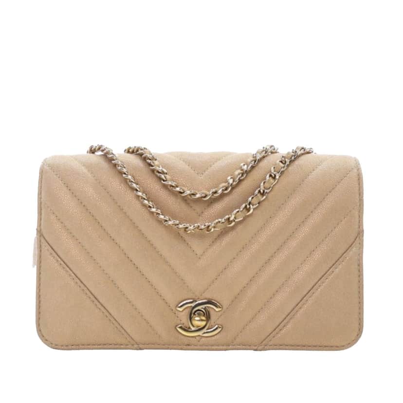 Chanel Small Chevron Caviar Statement Flap Brown Leather Good condition - Front View