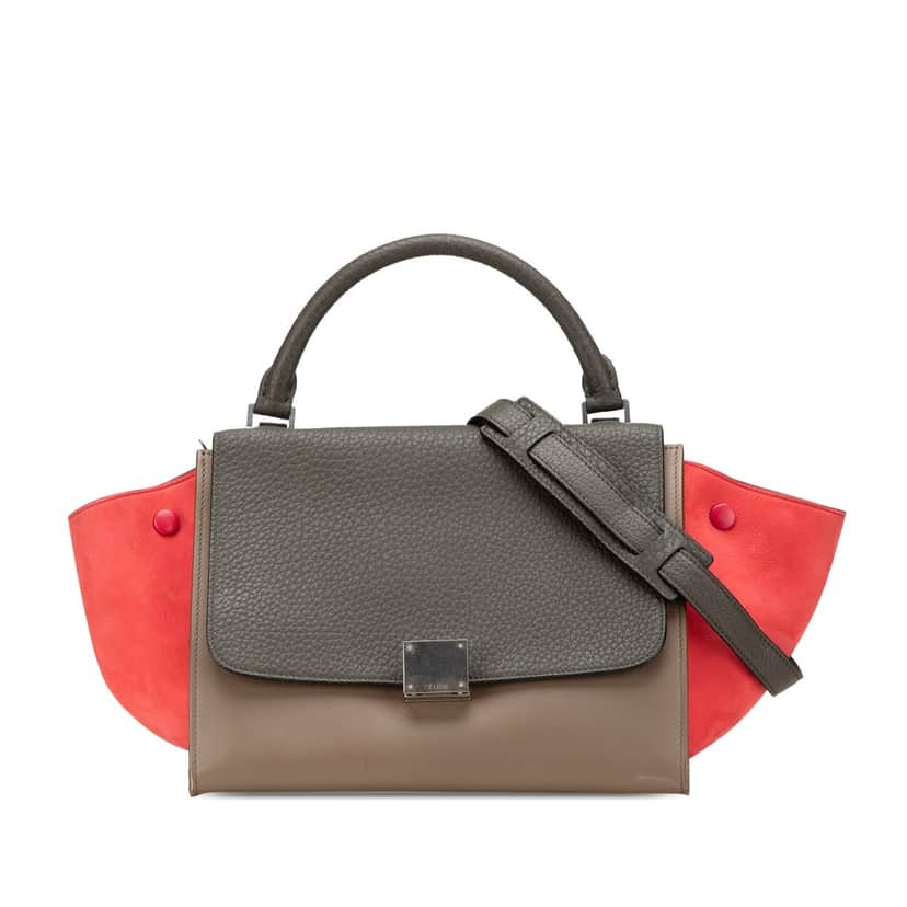 Celine Small Tricolor Leather Trapeze Satchel Brown Leather Good condition - Front View
