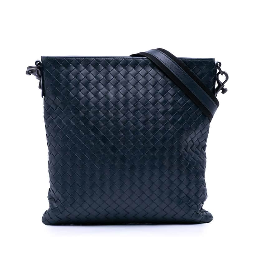 Bottega Veneta Leather Intrecciato Crossbody Blue Leather Good condition - Front View