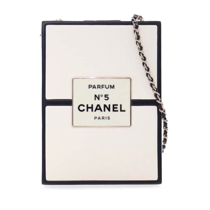 Chanel Calfskin Chanel No.5 Perfume Box Evening Clutch White Leather Good condition - Front View