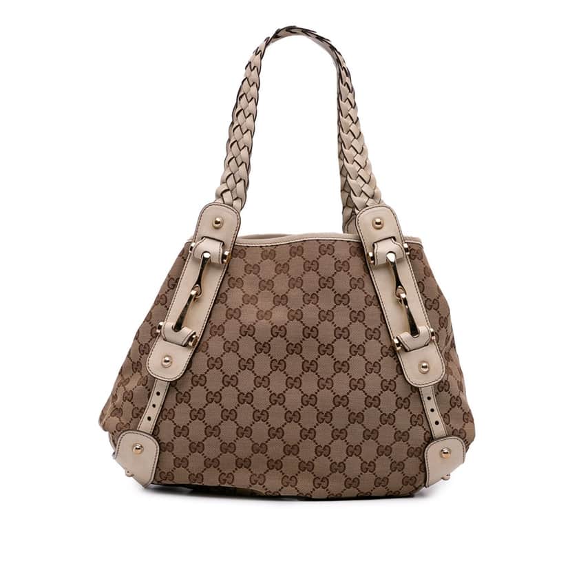 Gucci Small GG Canvas Horsebit Pelham Shoulder Bag Brown Canvas Good condition - Front View