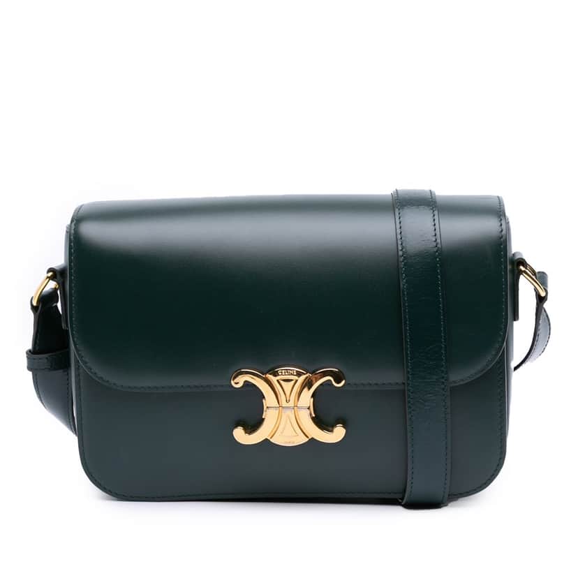 Celine Classique Shiny Calfskin Triomphe Crossbody Green Leather Good condition - Front View