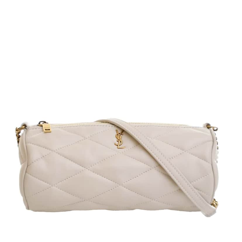 Saint Laurent Mini Quilted Lambskin Sade Tube Bag White Leather Good condition - Front View