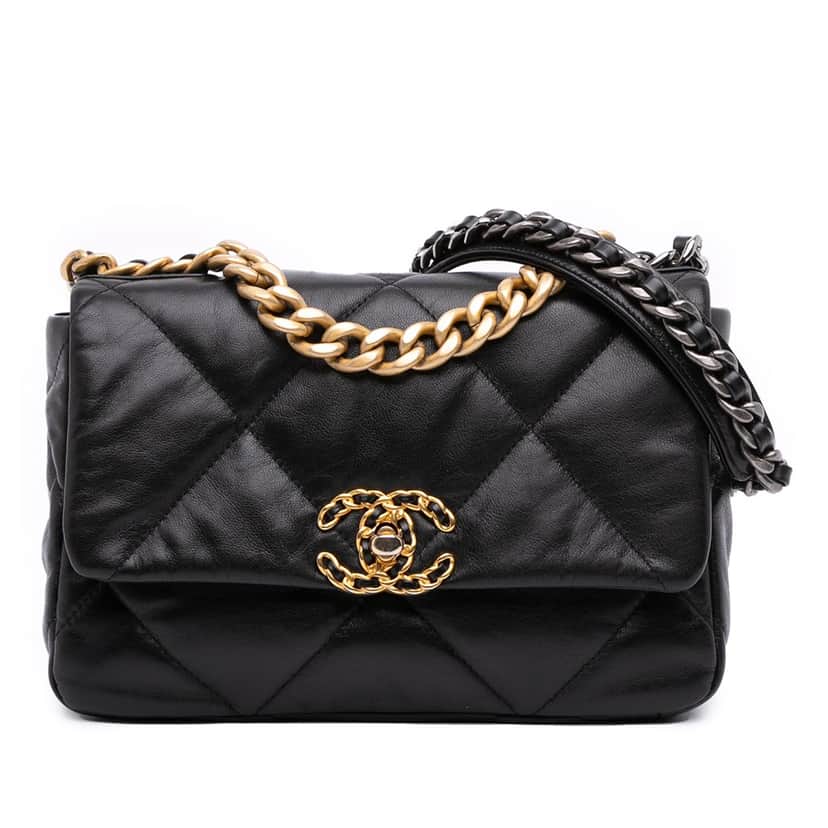 Chanel Medium Lambskin 19 Flap Black Leather Good condition - Front View
