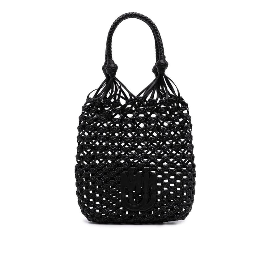 Miu Miu Nappa Macrame Bucket Bag Black Leather Good condition - Front View