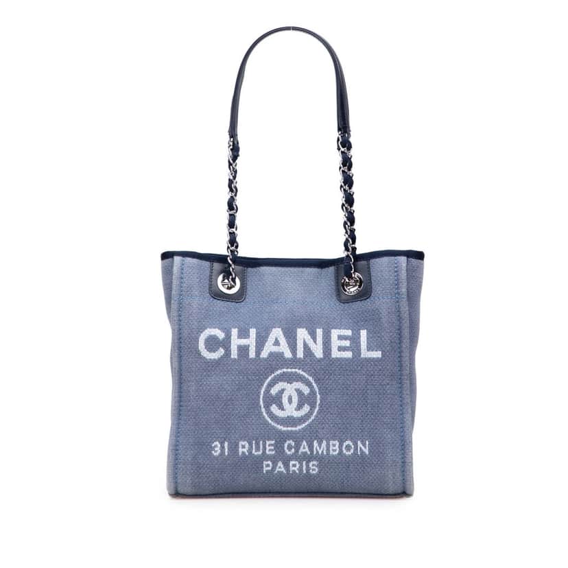 Chanel Mini Canvas Deauville Tote Blue Canvas Good condition - Front View
