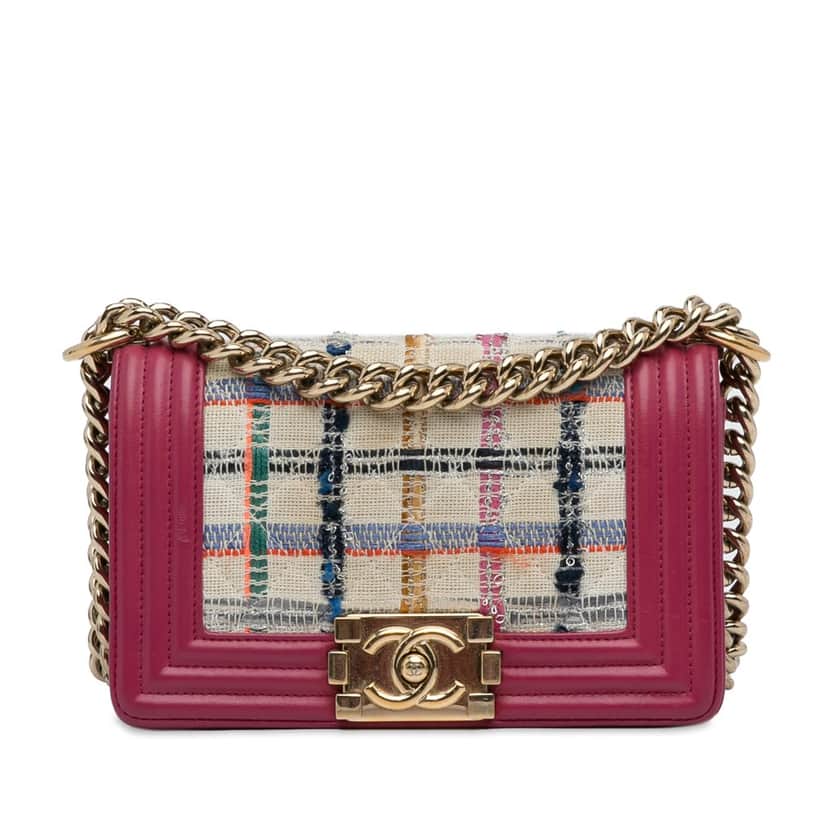 Chanel Small Tweed Boy Bag Pink Tweed Good condition - Front View