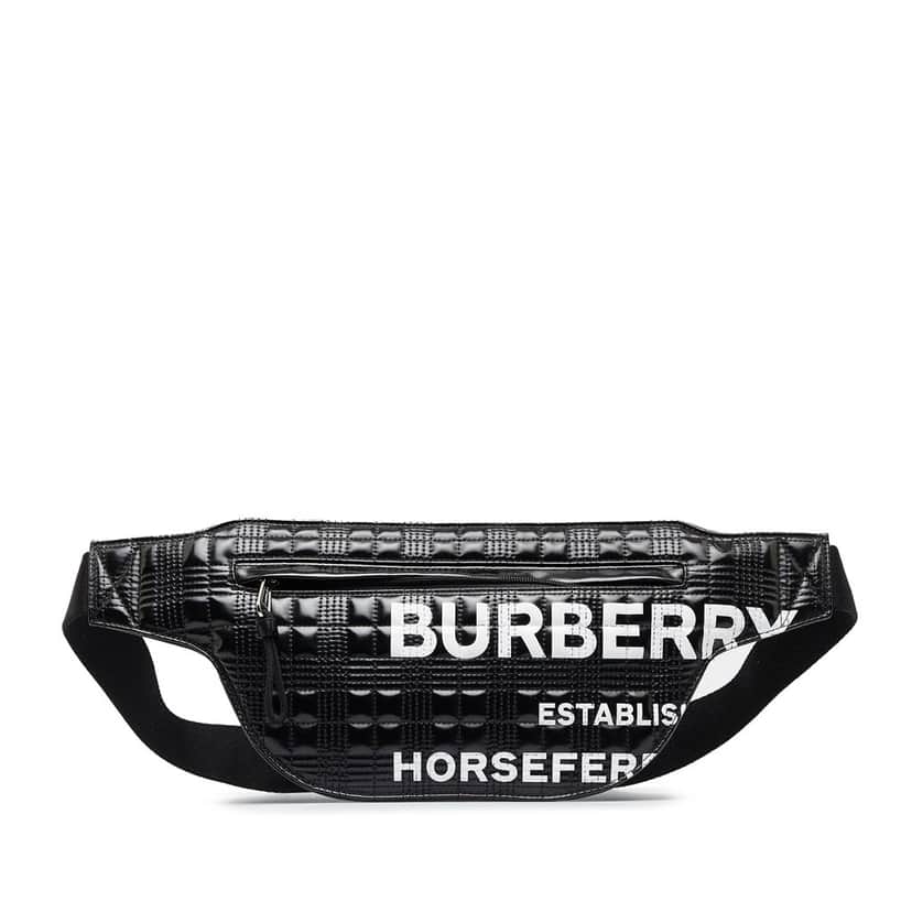 Burberry Quilted Horseferry Print Belt Bag Black Canvas Good condition - Front View