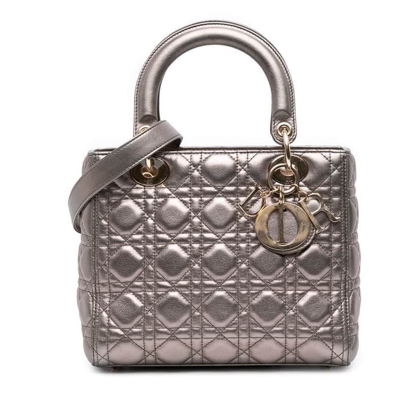 Dior Medium Lambskin Cannage Lady Dior Gold Leather Good condition - Front View