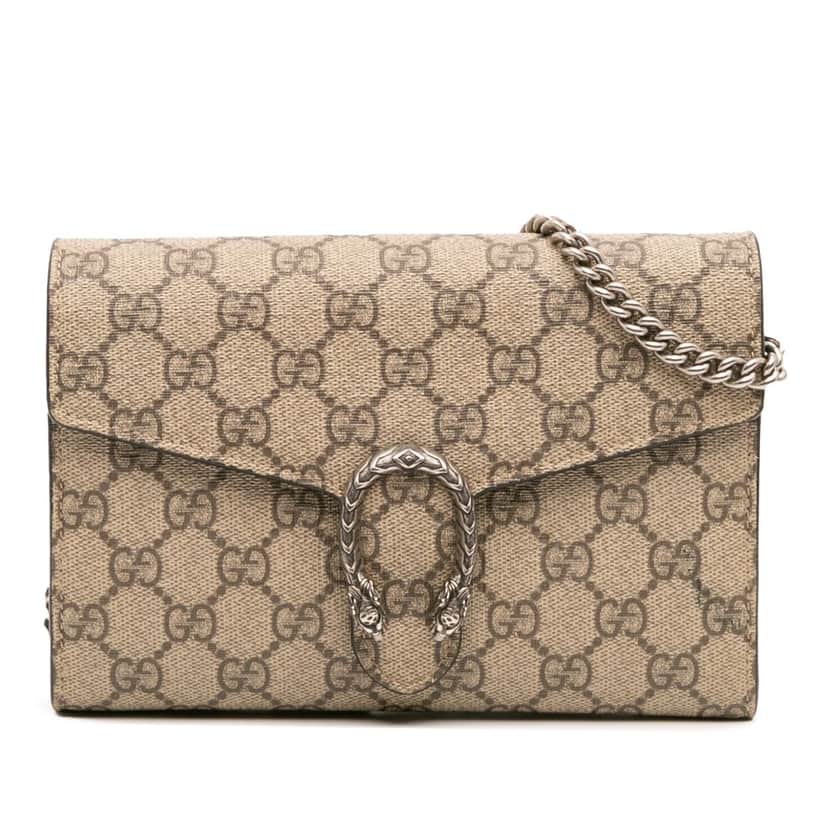 Gucci GG Supreme Dionysus Chain Wallet Brown Canvas Good condition - Front View