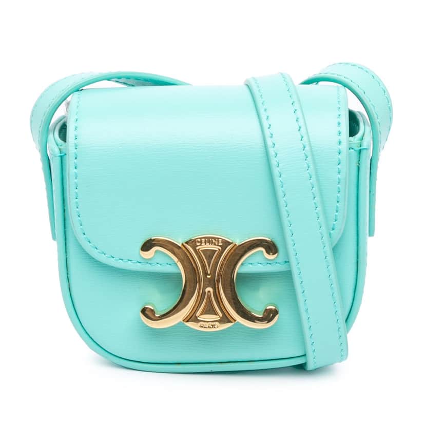 Celine Leather Triomphe AirPods Case with Strap Blue Leather Good condition - Front View