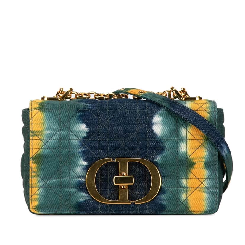 Dior Small Denim Tie-Dye Cannage Caro Bag Blue Denim Good condition - Front View