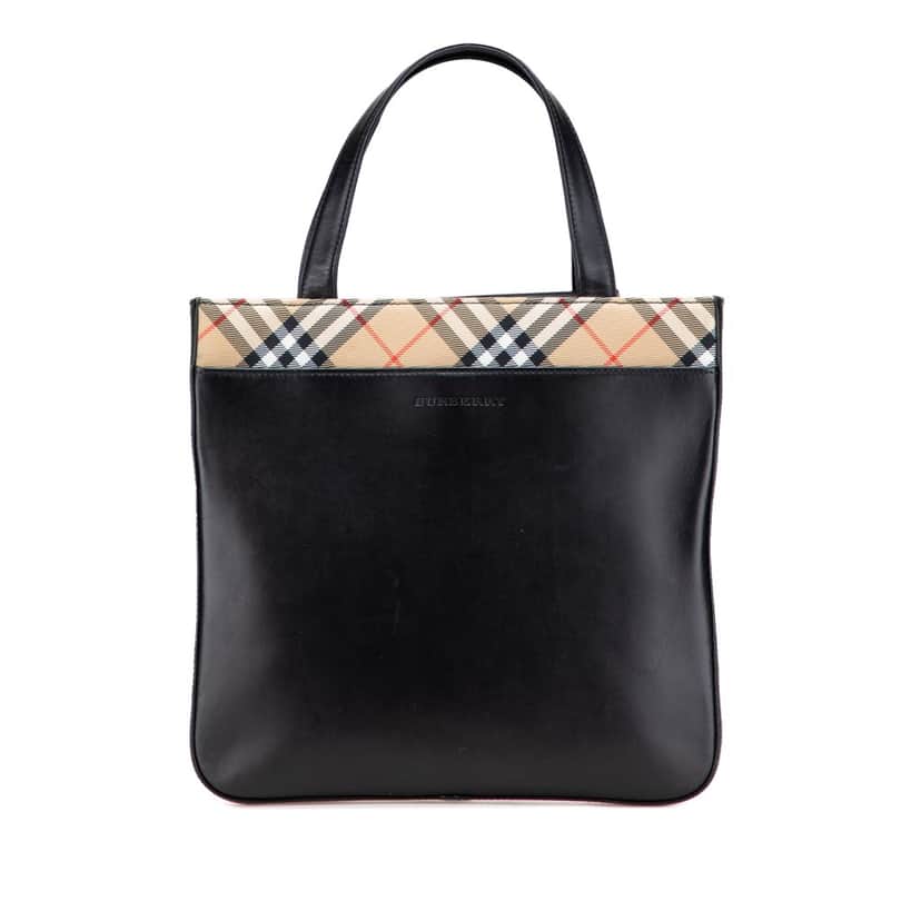 Burberry Nova Check Trimmed Leather Handbag Black Leather Good condition - Front View