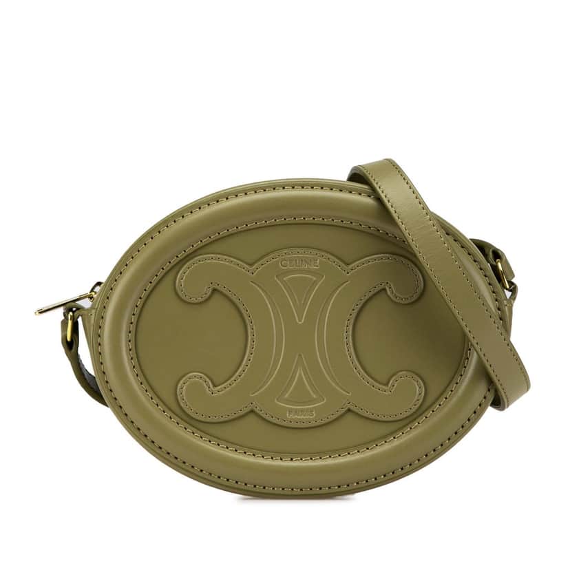Celine Small Calfskin Cuir Triomphe Oval Crossbody Green Leather Good condition - Front View